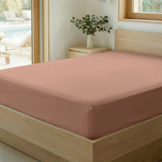 Zelesta Special Cooling Serene Fitted Sheet in Terracotta Pink on a white background